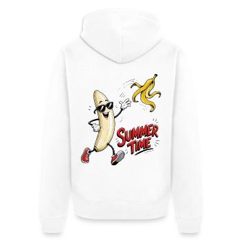Sommerbanane im Action Stil - Unisex Premium Bio Zip Hoodie - Weiß - Hinten - Thijin (182cm)