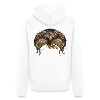 Keltischer Phönix im Sternenflug - Unisex Premium Bio Zip Hoodie - Weiß - Hinten - Thijin (182cm)