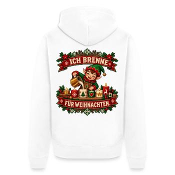 Ich brenne für Weihnachten - Unisex Premium Bio Zip Hoodie - Weiß - Hinten - Thijin (182cm)
