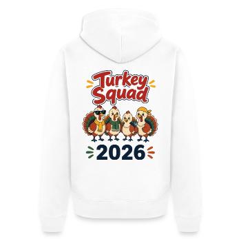 Turkey Squad 2026 – Lustiges Thanksgiving Shirt - Unisex Premium Bio Zip Hoodie - Weiß - Hinten - Thijin (182cm)