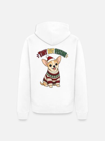 Tiny But Festive – Chihuahua Weihnachtsshirt - Unisex Premium Bio Zip Hoodie - Weiß