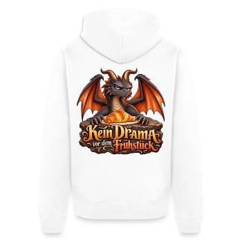Kein Drama vor dem Frühstück – Morgenmuffel - Unisex Premium Bio Zip Hoodie - Weiß - Hinten - Thijin (182cm)