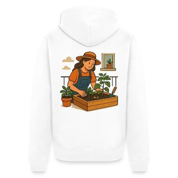 Geschenk fürs erste Balkon-Hochbeet - Unisex Premium Bio Zip Hoodie - Weiß - Hinten - Thijin (182cm)