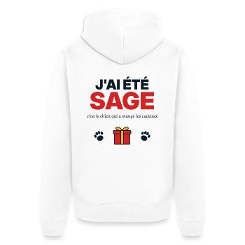 Ich war brav, es ist der Hund – Weihnachtshumor - Unisex Premium Bio Zip Hoodie - Weiß - Hinten - Thijin (182cm)