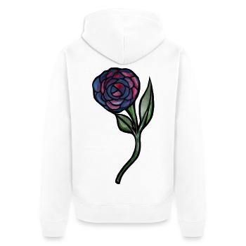 Blaues Rosen-Aquarell auf Schwarz - Unisex Premium Bio Zip Hoodie - Weiß - Hinten - Thijin (182cm)