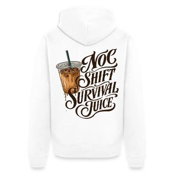 NOC Shift Survival Juice Typografie Iced Coffee - Unisex Premium Bio Zip Hoodie - Weiß - Hinten - Thijin (182cm)