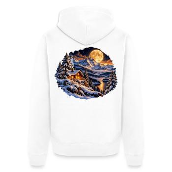 Winterwaldhütte am Mondsee - Unisex Premium Bio Zip Hoodie - Weiß - Hinten - Thijin (182cm)