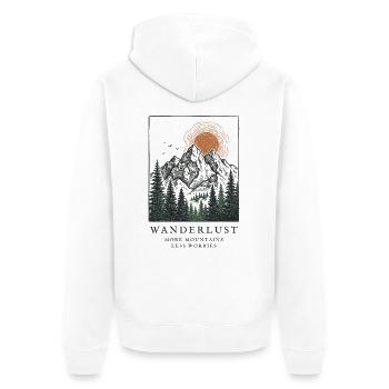 Wanderlust: Berge, Wald und Sonne - Unisex Premium Bio Zip Hoodie - Weiß - Hinten - Thijin (182cm)