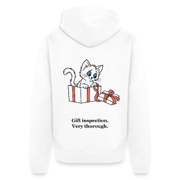 Weihnachtskätzchen inspiziert eine Geschenkbox - Unisex Premium Bio Zip Hoodie - Weiß - Hinten - Thijin (182cm)