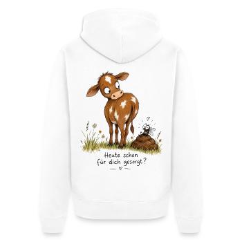 Kuh, Fliege, Kacke - Heute schon für Dich gesorgt? - Unisex Premium Bio Zip Hoodie - Weiß - Hinten - Thijin (182cm)