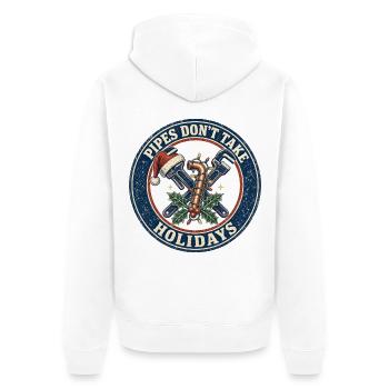 Pipes Don't Take Holidays – Klempner Weihnachten - Unisex Premium Bio Zip Hoodie - Weiß - Hinten - Thijin (182cm)