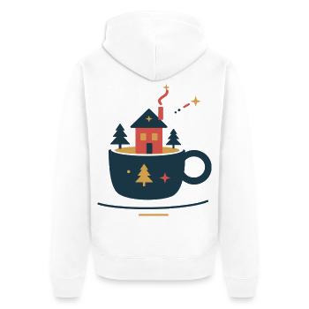 Waldhütte im Kakaobecher – gemütlicher Winter - Unisex Premium Bio Zip Hoodie - Weiß - Hinten - Thijin (182cm)