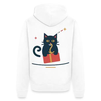 Katze klaut die Geschenkschleife – Weihnachten - Unisex Premium Bio Zip Hoodie - Weiß - Hinten - Thijin (182cm)