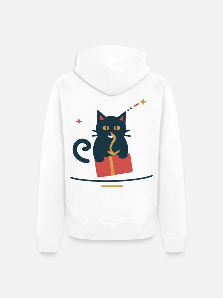 Katze klaut die Geschenkschleife – Weihnachten - Unisex Premium Bio Zip Hoodie - Weiß