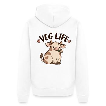 Veg Life Cute Cow - Unisex Premium Bio Zip Hoodie - Weiß - Hinten - Thijin (182cm)