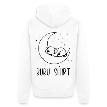 Bubu Shirt – Schlafendes Baby auf Mond, Schwarz - Unisex Premium Bio Zip Hoodie - Weiß - Hinten - Thijin (182cm)