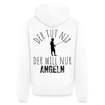 Der tut nix, der will nur angeln – Schwarz - Unisex Premium Bio Zip Hoodie - Weiß - Hinten - Thijin (182cm)