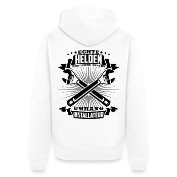 Echte Helden brauchen keinen Umhang - Unisex Premium Bio Zip Hoodie - Weiß - Hinten - Thijin (182cm)