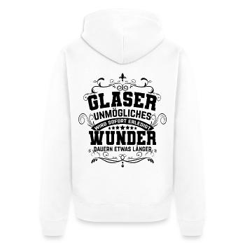 Glaser Sprüche Unmögliches wird sofort erledigt - Unisex Premium Bio Zip Hoodie - Weiß - Hinten - Thijin (182cm)