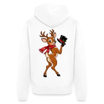 Winterhirsch mit Schal  - Unisex Premium Bio Zip Hoodie - Weiß - Hinten - Thijin (182cm)