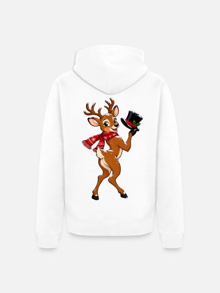 Winterhirsch mit Schal - Unisex Premium Bio Zip Hoodie - Weiß