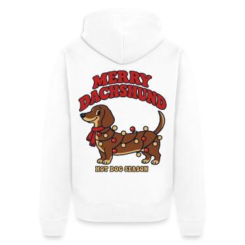 Fröhlicher Dackel Weihnachtslichter Wiener Hund - Unisex Premium Bio Zip Hoodie - Weiß - Hinten - Thijin (182cm)