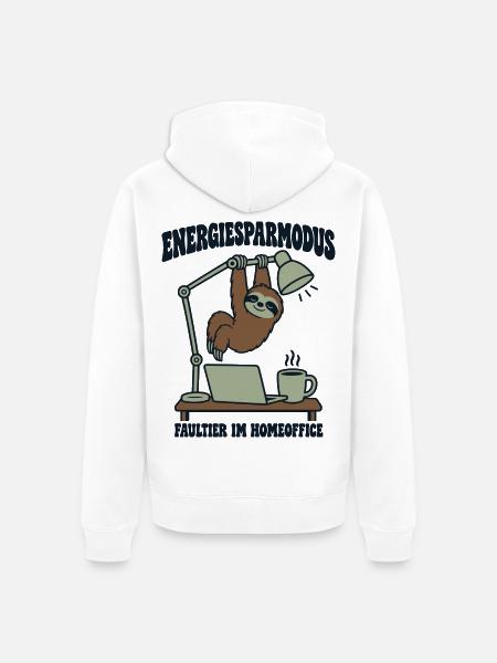 Energiesparmodus Faultier im Homeoffice - Unisex Premium Bio Zip Hoodie - Weiß
