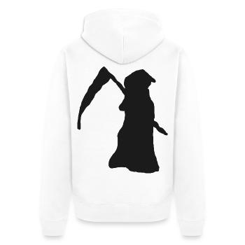 Weiblicher Tod mit Sense – schwarze Silhouette - Unisex Premium Bio Zip Hoodie - Weiß - Hinten - Thijin (182cm)