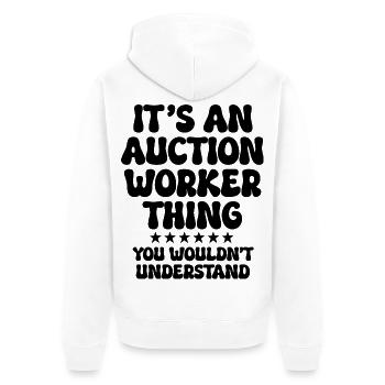 Auktion Auktionsmitarbeiter Spruch - Unisex Premium Bio Zip Hoodie - Weiß - Hinten - Thijin (182cm)