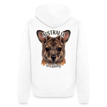 Australien ruft: Beuteltierportrait - Unisex Premium Bio Zip Hoodie - Weiß - Hinten - Thijin (182cm)