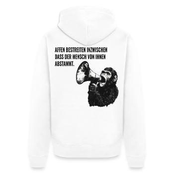 Affen bestreiten die menschliche Abstammung - Unisex Premium Bio Zip Hoodie - Weiß - Hinten - Thijin (182cm)