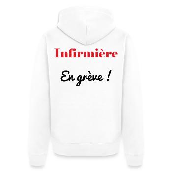 KRANKENSCHWESTER. STREIK. DEMONSTRATION. ARBEIT. HUMOR. - Unisex Premium Bio Zip Hoodie - Weiß - Hinten - Thijin (182cm)