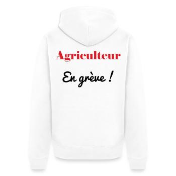 BAUER. STREIK. DEMONSTRATION. ARBEIT. HUMOR - Unisex Premium Bio Zip Hoodie - Weiß - Hinten - Thijin (182cm)