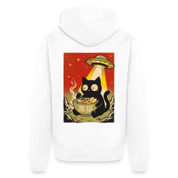 Schwarze Katze Ramen UFO Retro - Unisex Premium Bio Zip Hoodie - Weiß - Hinten - Thijin (182cm)