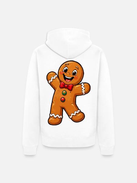 Lebkuchenmännchen mit roter Schleife - Unisex Premium Bio Zip Hoodie - Weiß