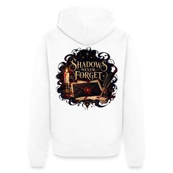 Shadows Never Forget – Dunkler Brief - Unisex Premium Bio Zip Hoodie - Weiß - Hinten - Thijin (182cm)