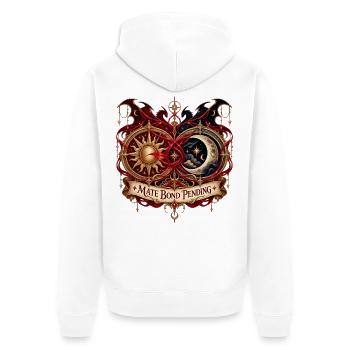Mate Bond Pending – Sonne Mond und Drachen - Unisex Premium Bio Zip Hoodie - Weiß - Hinten - Thijin (182cm)