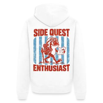 Sidequest-Enthusiast Retro-Froschwanderer - Unisex Premium Bio Zip Hoodie - Weiß - Hinten - Thijin (182cm)
