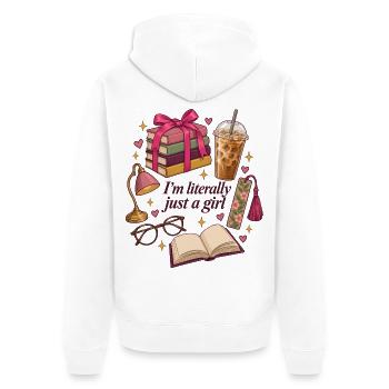 Literally Just A Girl Books Coffee - Unisex Premium Bio Zip Hoodie - Weiß - Hinten - Thijin (182cm)