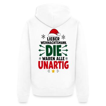 Lieber Weihnachtsmann – Alle unartig - Unisex Premium Bio Zip Hoodie - Weiß - Hinten - Thijin (182cm)