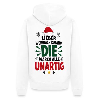 Alle unartig – Lustiger Weihnachtsspruch - Unisex Premium Bio Zip Hoodie - Weiß - Hinten - Thijin (182cm)