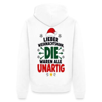Lieber Weihnachtsmann – Festtage Humor - Unisex Premium Bio Zip Hoodie - Weiß - Hinten - Thijin (182cm)