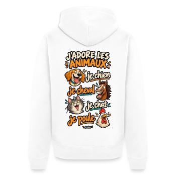 Ich liebe Tiere – ich hunde, ich reite Pferde, ich kätze - Unisex Premium Bio Zip Hoodie - Weiß - Hinten - Thijin (182cm)