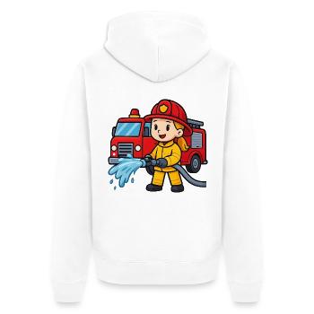 Feuerwehrmädchen mit Löschfahrzeug - Unisex Premium Bio Zip Hoodie - Weiß - Hinten - Thijin (182cm)