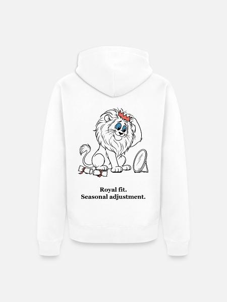 Weihnachtslöwe richtet seine Papierkrone - Unisex Premium Bio Zip Hoodie - Weiß