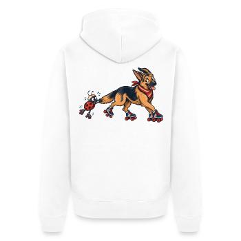 Schäferhund und Marienkäfer auf Rollschuhen - Unisex Premium Bio Zip Hoodie - Weiß - Hinten - Thijin (182cm)