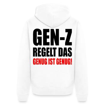 gen z regelt das - Unisex Premium Bio Zip Hoodie - Weiß - Hinten - Thijin (182cm)