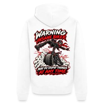 Achtung! Verrückter Biker. Biker-Humor - Unisex Premium Bio Zip Hoodie - Weiß - Hinten - Thijin (182cm)