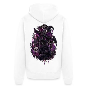 Hexenkatze mit violetten Rosen und Zaubertränken - Unisex Premium Bio Zip Hoodie - Weiß - Hinten - Thijin (182cm)