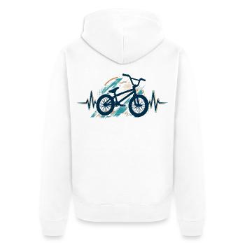 BMX Herzschlag EKG: Minimalistisches Silhouette - Unisex Premium Bio Zip Hoodie - Weiß - Hinten - Thijin (182cm)